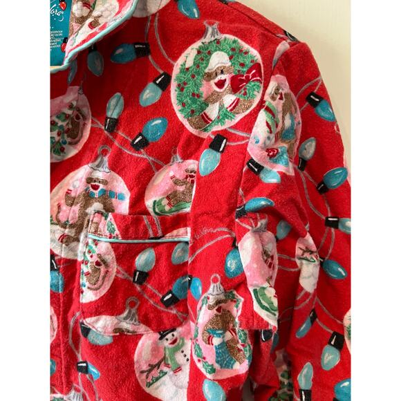 Nick & Nora Holiday Sock Monkey Flannel Pajama Top M - Picture 4 of 5